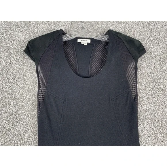 Helmut Lang Black Asymmetrical Geometric Lace Wool Dress With Shoulder Pads Sz S - Picture 2 of 11